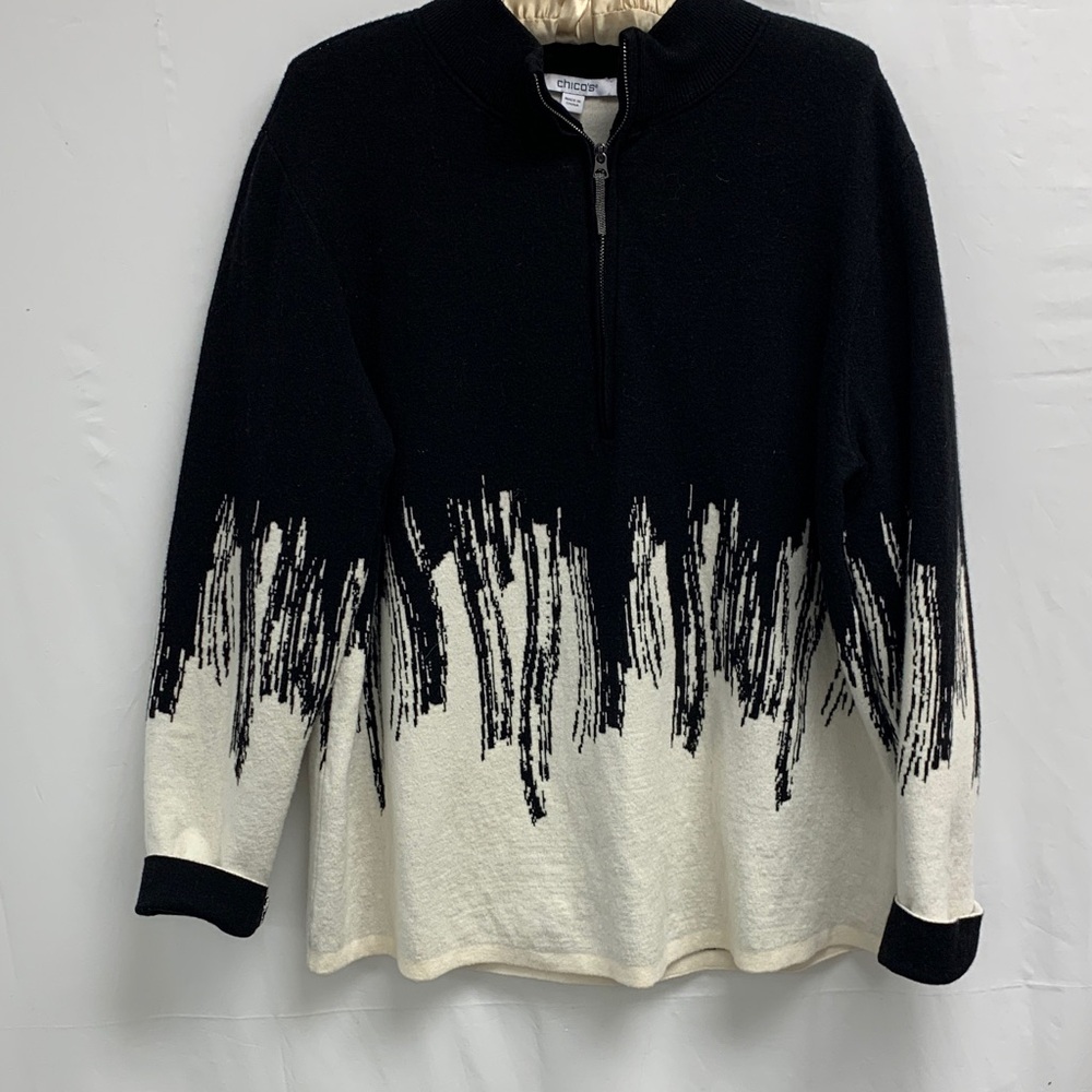 Chico's Black and White Turtleneck Sweater